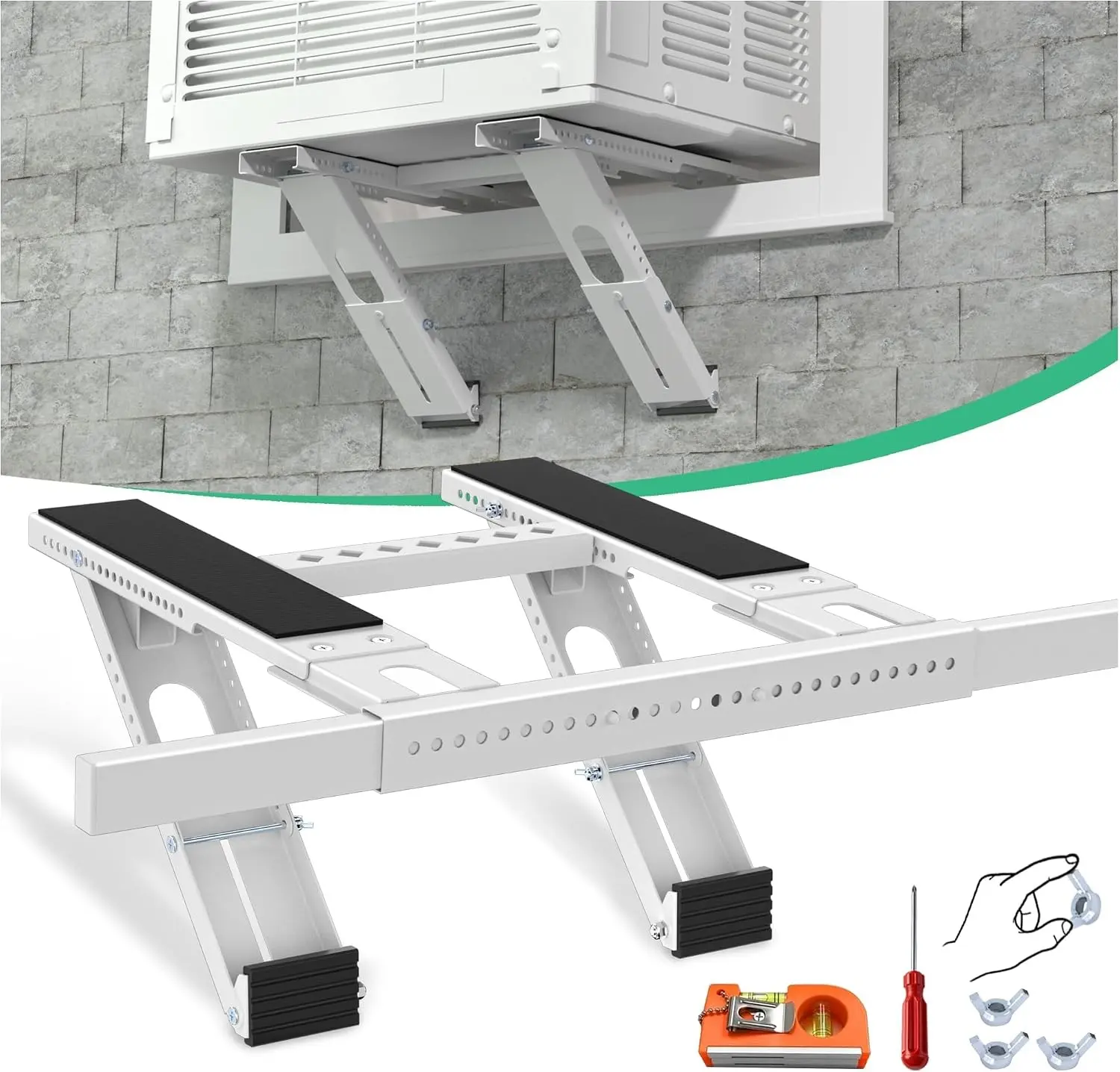 Window AC Support Bracket, No Drill Air Conditioner Mount, Heavy Duty | Drillless Dual Arm Window Hung for 350LBS Outdoor Unit, Width 31.5"-41.7" Fits 5000-24000 BTU AC Units