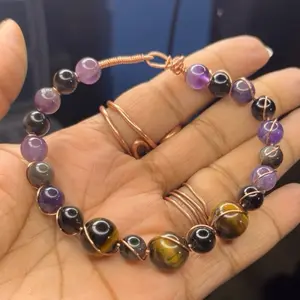 Power Combo Silver Obsidian, Amethyst and Tiger Eye Copper Bracelet