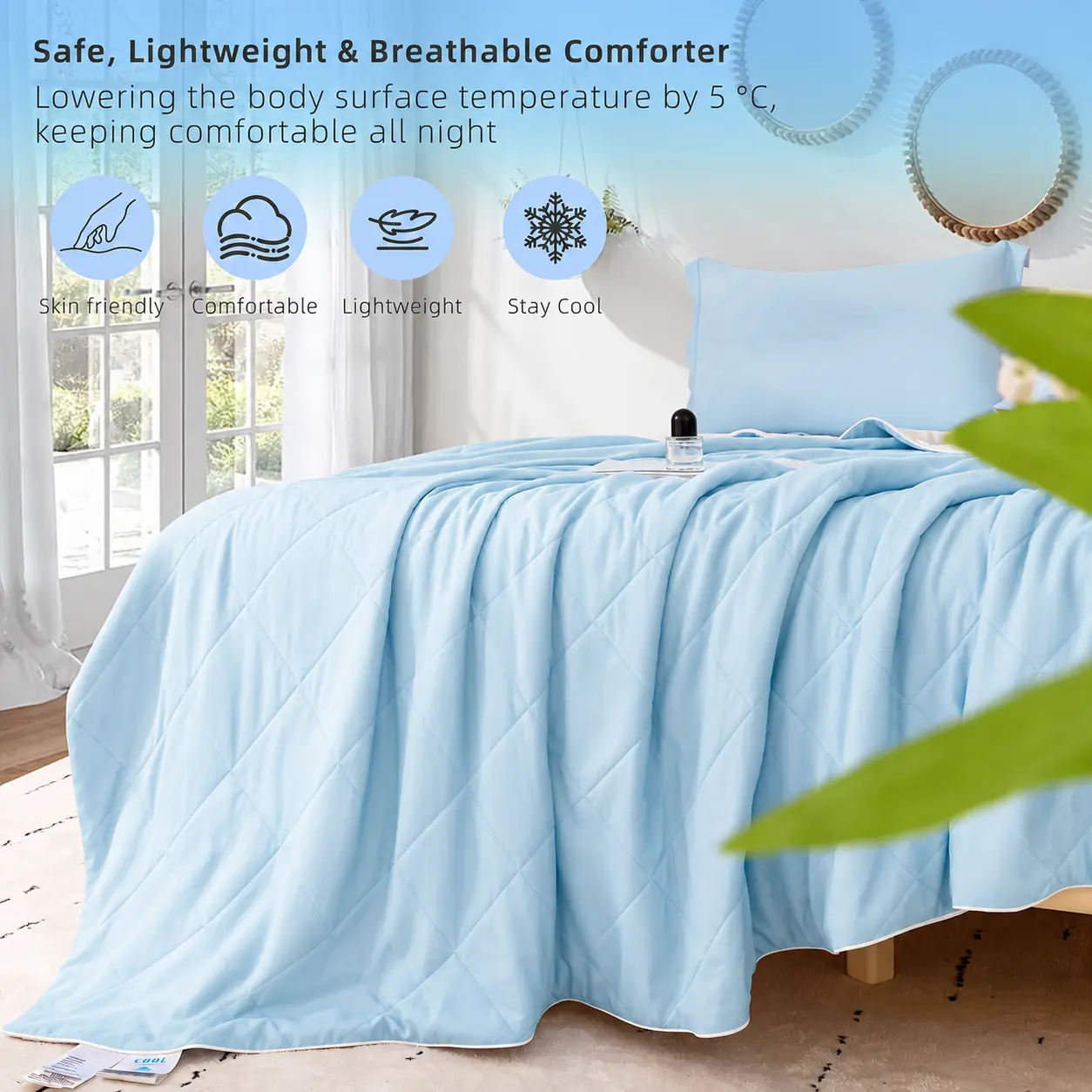 Premium Ice Silk Cooling Blanket, High Density Cooling Fiber Summer Quilt, Moisture Wicking Breathable Bedding for Hot Sleepers & Night Sweats