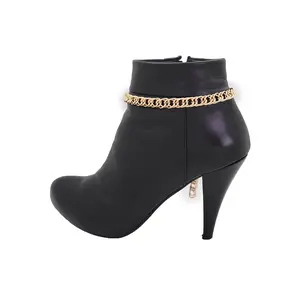 Women Fashion Gold Metal Western Boot Bracelet Chain Double Links Shoe Anklet Strap Bling