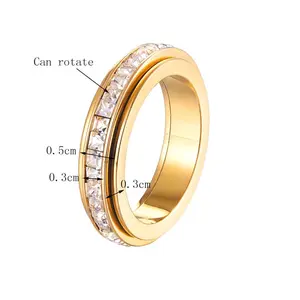 New Anxiety Single Row Rotary Thermogenic Moissanite Spinner Steel Rings Anti-stress Rings Rotate Rings Jewelry wedding toe eternity low profile