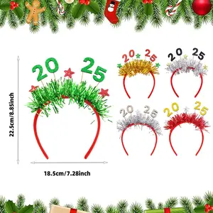 5PCS 2025 New Year Headband New Year's Eve Hat Star Hairbands Christmas Plastic Hair Bands with Sequins for New Year Eve Headpiece Birthday Carnival Party Props Decoration