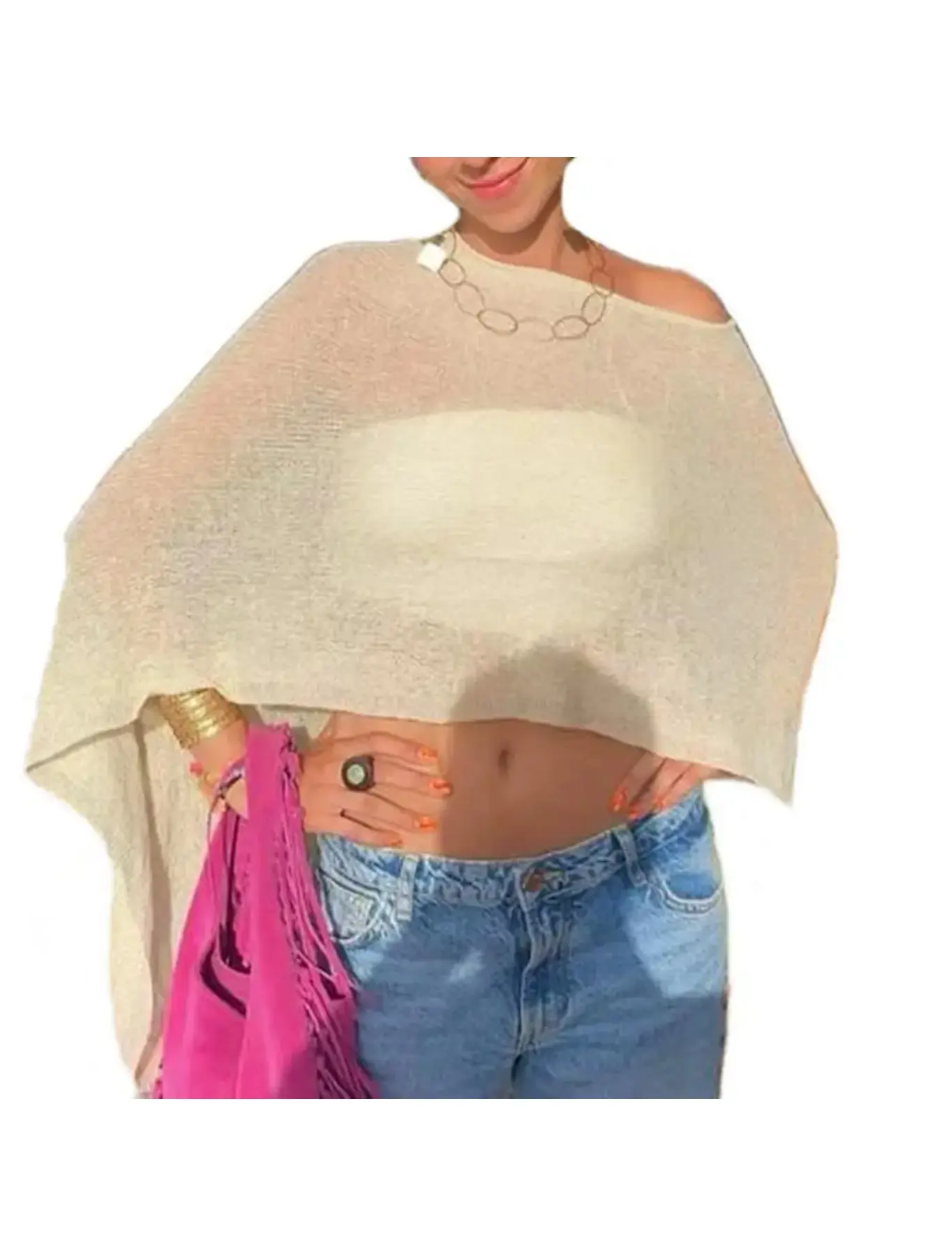 2026 Design-inspired Asymmetrical Cape Shawl Sun Protection Top for Women, Loose-fit Lazy Thin Knitted Cardigan Shawl
