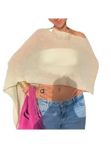 2026 Design-inspired Asymmetrical Cape Shawl Sun Protection Top for Women, Loose-fit Lazy Thin Knitted Cardigan Shawl