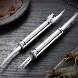 Stainless Steel Multifunctional Shrimp Line Knife, Shrimp Deveiner Tool and Shrimp Peeler, Portable Double-Headed Fish Cleaner Knife Utensils