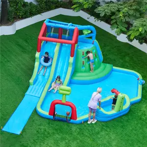 Yaheetech Double Lane Inflatable Water Slide for Kids Aged 3 To 10, Extra Long Water Slide Combo W/ Storage Bag & 650W Blower, 2 Slides & 2 Pools & Water Cannon & Soccer Goal & Basketball Hoop & Climbing Wall, 21′ L x 17.4′ W x 8.4′ H s