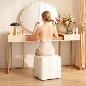 Guyii Beige Square Low Stool Modern Footrest & Vanity Chair Upholstered Ottoman for Living Room Bedroom Entryway Multi Functional Seat Comfortable Ergonomic Design 18.5"x18.5"x17.71"