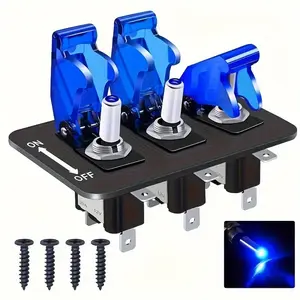 3 Gang Toggle Switch 12V Rocker Switch Panel with LED Light and Flip Cover, On/Off Board, 3-Pin SPST Rocker Switch ASW-07D Rocker Switch Combination Switch Car Modification Panel Combination Switch