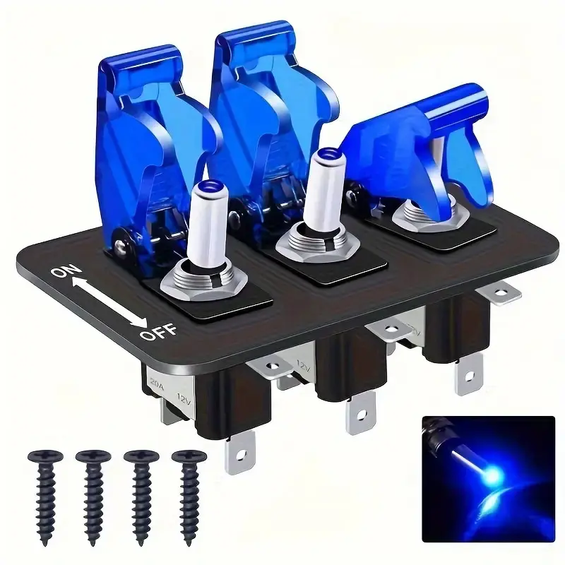 3 Gang Toggle Switch 12V Rocker Switch Panel with LED Light and Flip Cover, On/Off Board, 3-Pin SPST Rocker Switch ASW-07D Rocker Switch Combination Switch Car Modification Panel Combination Switch
