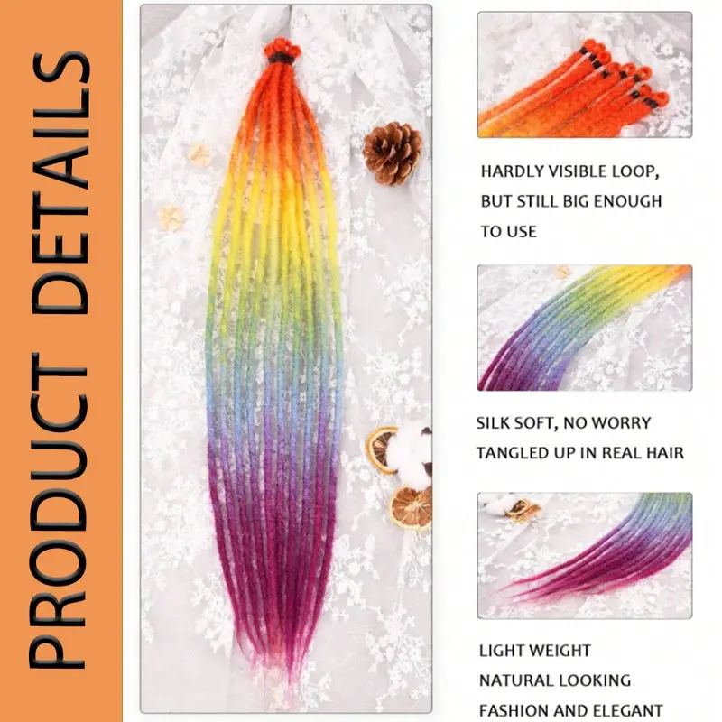 24 Inch Synthetic Dreadlock Hair Extensions Single Ended Soft Dreads Locks Hippie Style Dreadlock for Women