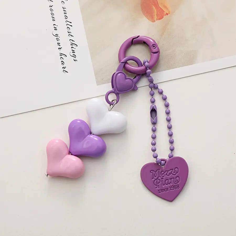 2D Flat, 1/20pcs New Acrylic Colorful Peach Heart Pendant Keychain Charm Mobile Phone Case Ornament Accessories Earphone Bag Hanging Ornaments