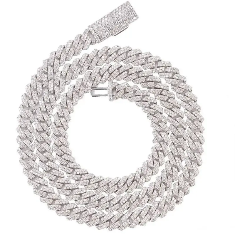 925 Silver VVS Moissanite Cuban Link Chain - Iced-Out Unisex Hip Hop Necklace, Luxury Moissanite Jewelry with Metal Coating for Anniversary