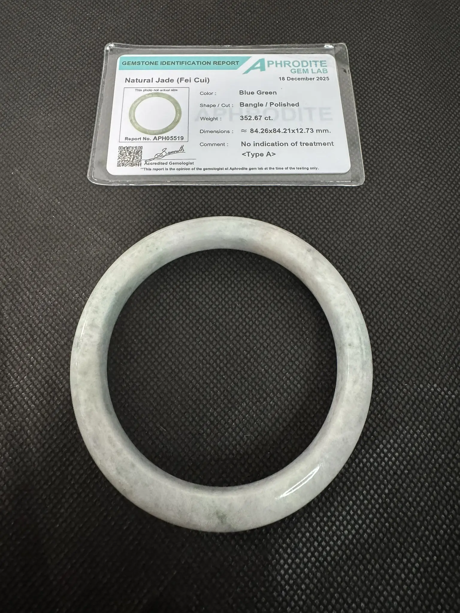 Natural Grade A Jadeite Jade Bangle | Morning Mist | Size XXL (68.18 mm) | CERTIFIED