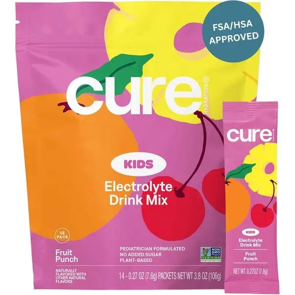 Electrolyte Drink Mix | Plant-Based Pediatrician Formulated Rehydration | No Added Sugar, FSA-HSA, Non-GMO, Gluten-Free, No Artificial Flavors | 14 Packets - Fruit Punch
