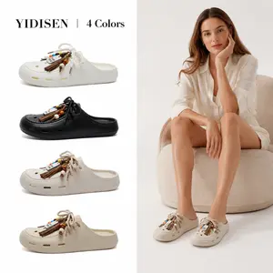 Bohemian women’s slip-on mules with thick sole, tassel detailing, beaded embellishments, closed toe, non-slip design, versatile for outdoor wear