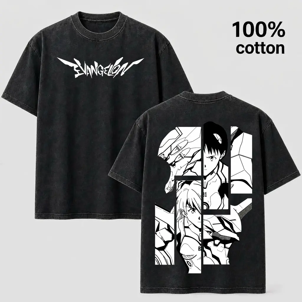Vintage Wash Neon Genesis Evangelion Anime Graphic T-Shirt - 100% Cotton Oversized Streetwear Tee