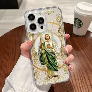 San Judas Pattern Magnetic Clear Compatible with MagSafe Shockproof Protective Phone Case for iPhone 17 16 15 14 13 12 11 Pro Max X XS MAX Air E Cover