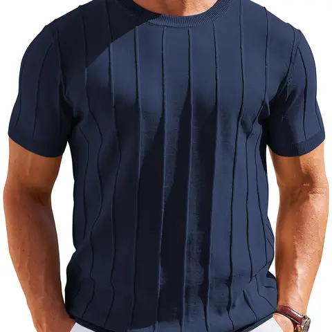 COOFANDY Men's T- Shirts Short Sleeve Knit Sweater Shirt Casual Crewneck Ribbed Pullover Tees