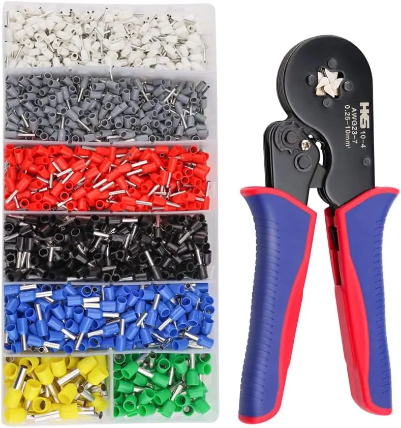 Ferrule Crimping Tool Kit - Square Ferrule Crimper Plier (AWG 23-7) with 1900 count Wire End-Sleeves Terminals Kit