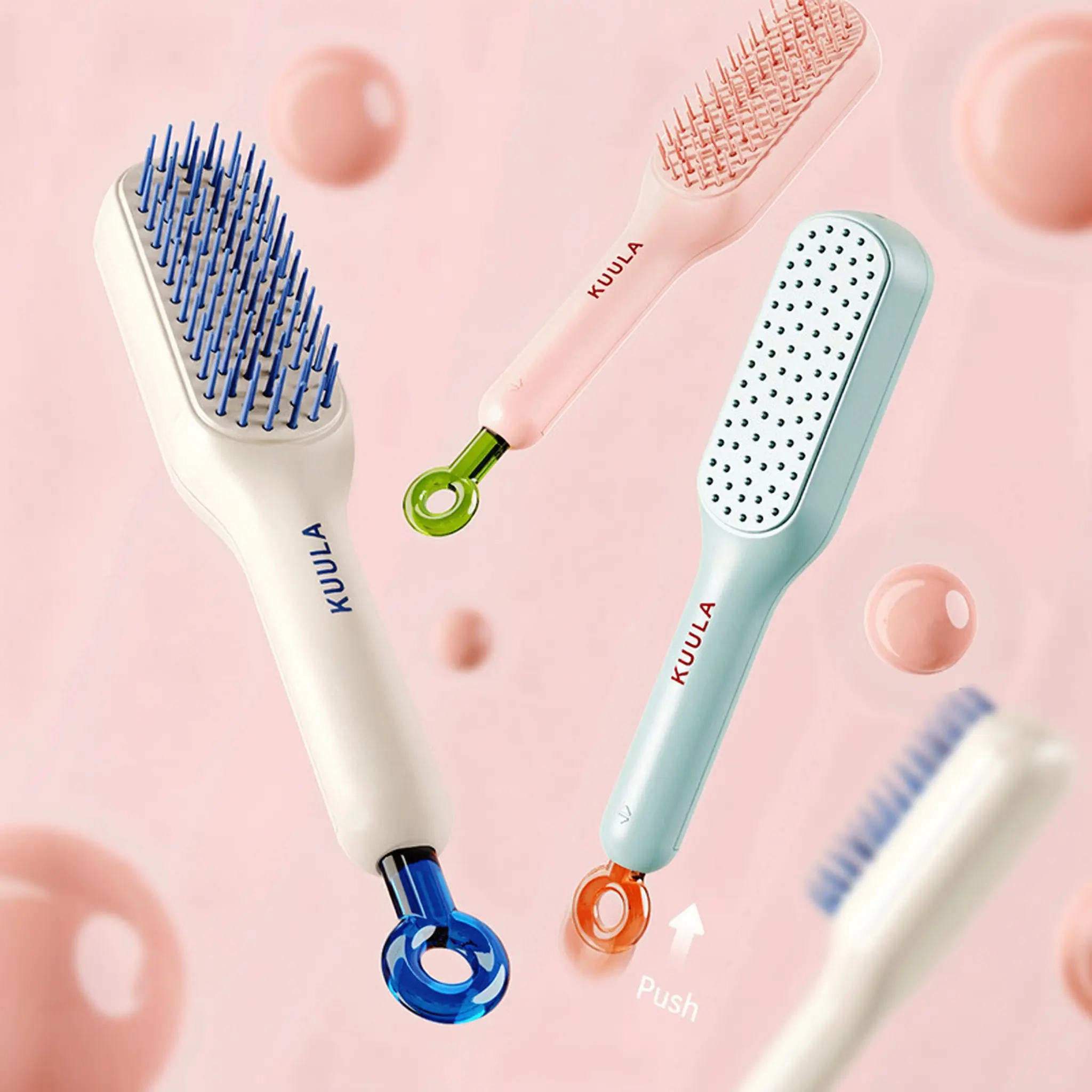Self-Cleaning Anti-Static Massage Comb,Scalable Rotate Lifting Self Cleaning Hairbrush Hair Styling Tools for Women