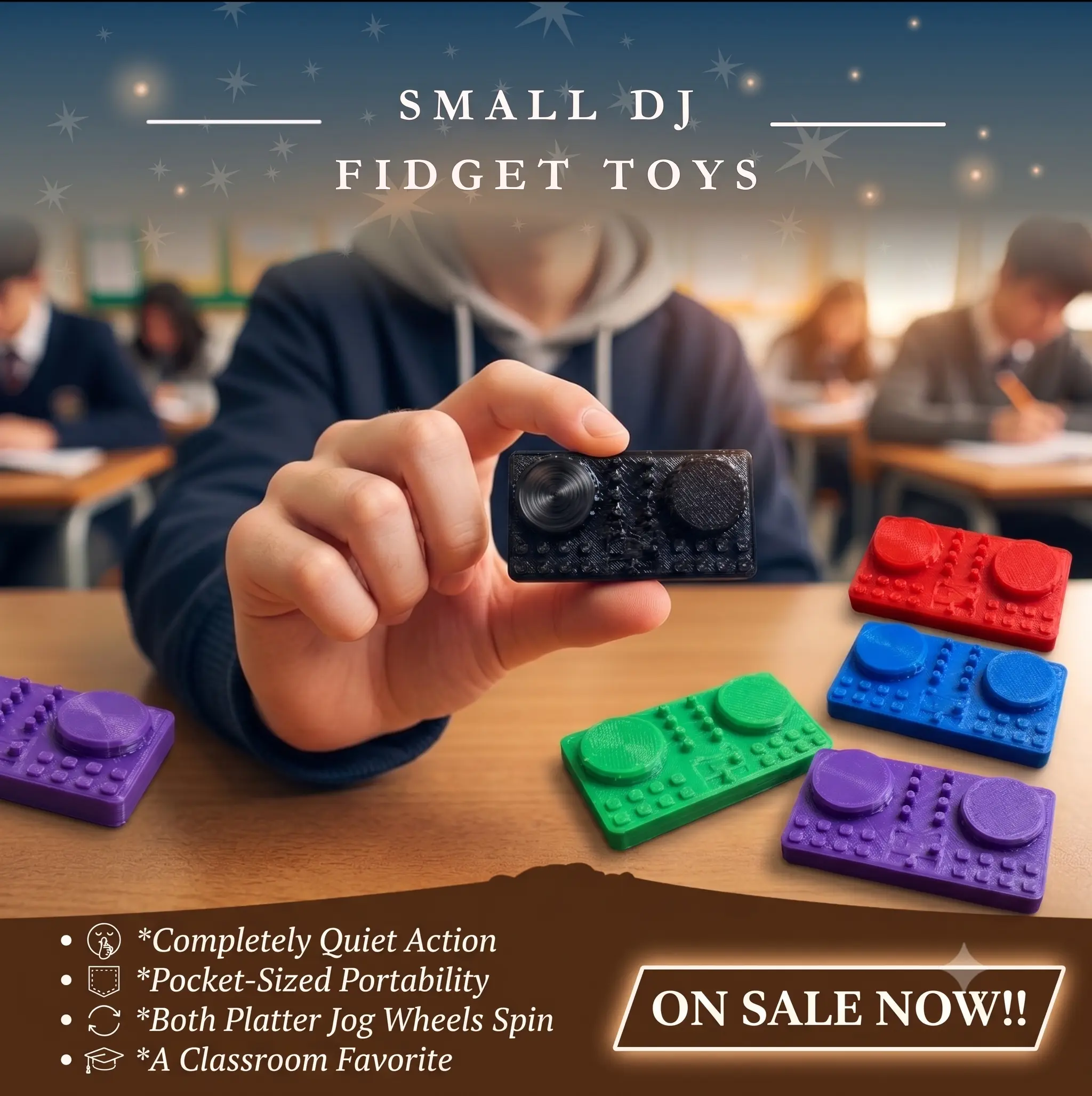 Mini DJ Deck Fidget Toy - Portable Plastic Turntable Mixer Desk Toy with Clicking Spin Knobs, Mini Gadgets for ADHD/Anxiety Stress Relief, Back to School Novelty Item for Music Lovers