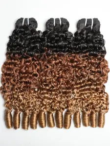 T1b/30/27 Burmese Curly Wave Bundles Spiral Curly End Natural Hair Extensions 100% Unprocessed Human Hair 15A Ombre Human Hair Bundles For Black Women Human Hair Weft Extensions