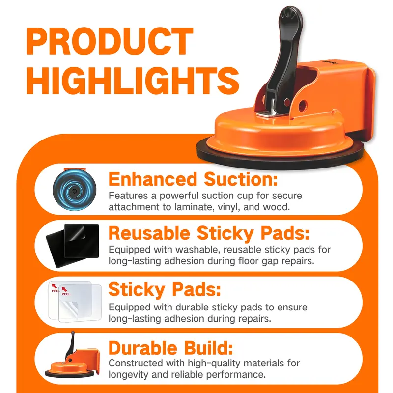 Decerk Laminate Vinyl Floor Gap Repair Tool - Home Repair & Laminate Flooring Tools, Suction Cup Plank Gap Fixer with Reusable Black Vinyl Pad, 2 Sticky Pads & Sticky Grip for LVP Engineered Wood Installation Decerk Laminate Vinyl Floor Gap Repair Tool - Home Repair & Laminate Flooring Tools, Suction Cup Plank Gap Fixer with Reusable Black Vinyl Pad, 2 Sticky Pads & Sticky Grip for LVP Engineered Wood Installation