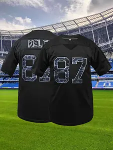 Men's Kansas City Football Jersey - Embroidered V-Neck Polyester T-Shirt with Name & Number, Short Sleeve, Loose Fit, Knit Fabric, for Sports, Parties, Casual Wear - Universal Fit