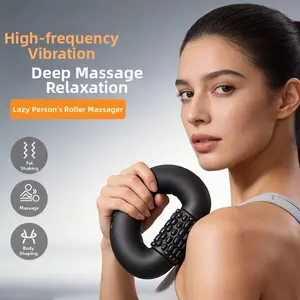 Portable electric muscle relaxation massage roller, with three speed adjustment modes, ergonomic fascia reliever, home-use fitness shoulder-neck-leg massage device, pain-relieving massage roller device