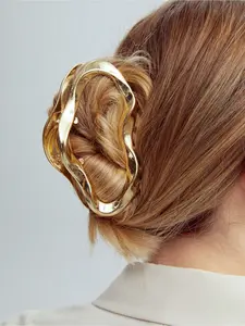 1pc European and American Style Metal Wavy Gripper, Golden Light Luxury Large Hair Clip, Suitable for Thick Hair, Perfect for Updo, High-end Daily Wear Headwear