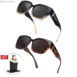 Unisex 2-Pack Polarized Fit Over Modern Sports Eyewear - Mirrored Rectangular Frames, UV400 Anti-Glare Lenses for Prescription Glasses, Driving & Sports Use, Soft-Lined Vegan Leather Holder for Storage