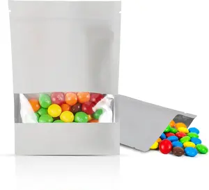 tand Up Matte White Mylar Bags For Food Storage with Window (4.7x7.9 In - 100 Pcs), Smell Proof Bags with Sealing Strip, Resealable Bags For Small Business, Zip Lock Bags with Aluminum Foil