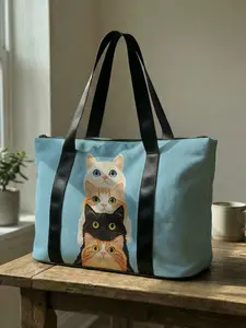 Cat Print Handbag, Large Capacity Luggage Bag, Travel Duffle Bag, Portable Overnight Bag, Fashion Yoga Training Bag, Shoe Storage Crossbody Bag, Casual Travel Bag