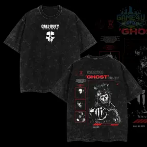GameLife4U Retro Simon "Ghost" Riley Skull Mask Warrior Call of Duty: Modern Warfare II T-Shirt 100% Premium Cotton Oversized Washed Clothes Menswear