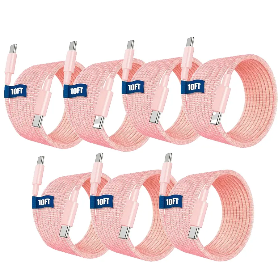 10FT Nylon Braided Type-C Cable, 60W PD Fast Charger Cable for Mobile Devices, High-Speed Data Transfer, Compatible with Samsung, iPhone 17/16/15, MacBook, iPad, Android Durable Usb