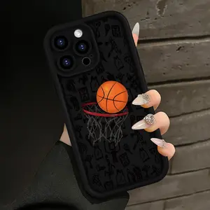A Black Basketball-Themed Case for iPhone 17 Pro Max 16 16e 15 14 Plus 13 12 Mini 11 Air X XS Pattern Soft TPU Rubber Camera Protection Rugged Mobile Phone Cover Gift 2D printing