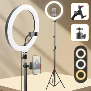 12" Ring Light with 63" Tripod Stand & Universal Cellphone Clip, USB-Powered for Makeup, Food Bloggers, Pet Creators, Remote Teachers, TikTok, Vlogging, Eye-Caring Lighting for Daily Use #valentine's#new years