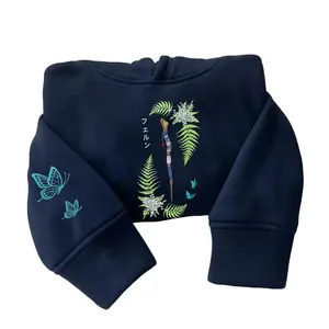 Frieren Inspired Embroidered Sweatshirt, Fern Magic Staff Embroidery Anime Crewneck