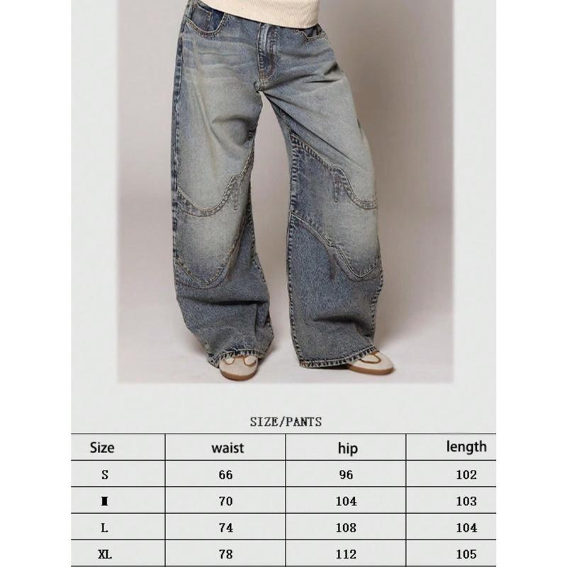American-Style Vibe Ribbed Waistband Wide-Leg Jeans For Women, Street Style Hot Girl Straight Leg Loose Slimming Floor-Length Pants, Retro Washed Relaxed Feel Jeans, Low-Waisted Autumn And Winter New American Loose Straight Leg Pants, daily pants for wome