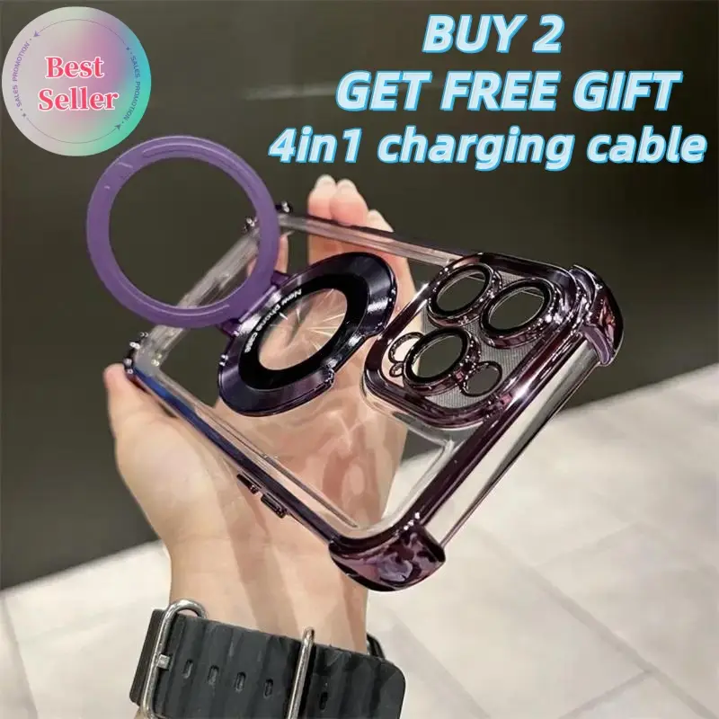 Clear Magnetic Case with Camera Kickstand for iPhone 16 15 14 13 12 Pro Max Compatible with Mag Safe Military-Grade Protective Case Cover Drop Protect