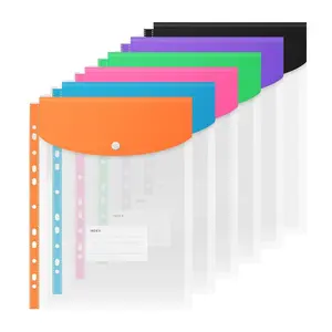 Envelope File Folder, 6 Counts Transparent Snap Closure File Binder, 11 Holes Expandable Pocket Binder Folder for School Home Office