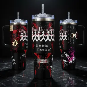 THREE DAYS GRACE Never Too Late Alternative Rock Graphic Sayal 40 oz Vacuum Insulated Cup Straw Keeps Drinks Hot Cold 12H+ For Rock Lovers & Aesthetic Vibes Hard Rock Style Splash-Proof 18/8 Stainless Steel Comfort Handle Mug For Fans