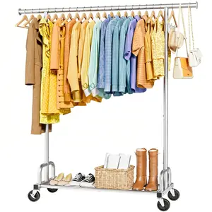 Clothes Rack Single Rod, Medium Size Garment Rack, Silver Clothes Rack Single Rod, Medium Size Garment Rack, Silver