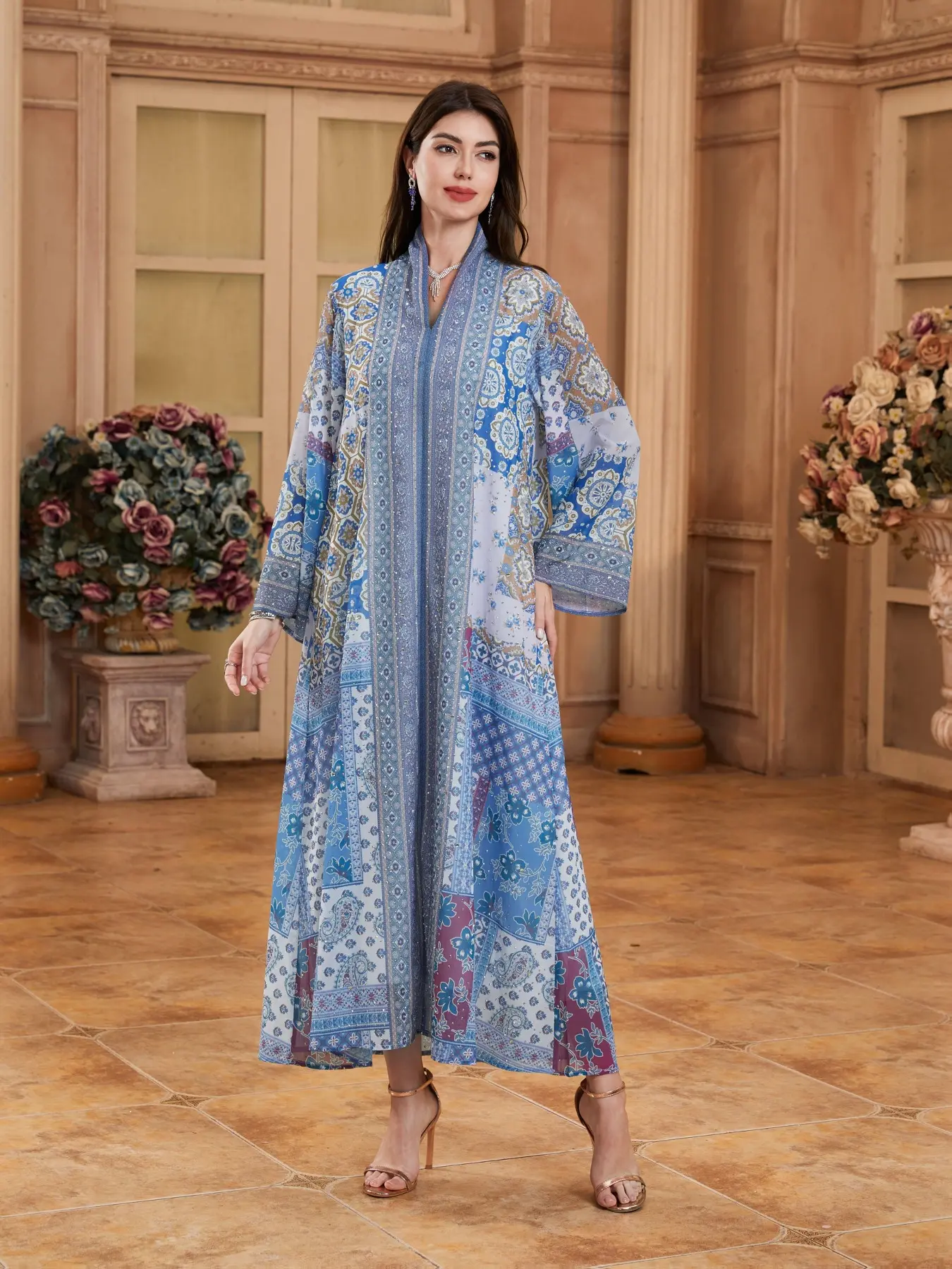 knee length dresses for ladies Women Maroon Ethnic Printed Pure Cotton Maxi Dress – Nushael main image 0