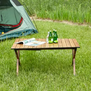 Lightweight Aluminum Roll-Up Camping Table, Portable Folding Outdoor Table for Picnic, Beach & Backyard – Brown