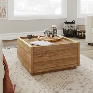 Sauder Manhattan Gate Coffee Table - Modern Square Design with 2 Storage Drawers, 31x31x16 Inches, Warm Brown Finish, Easy Assembly