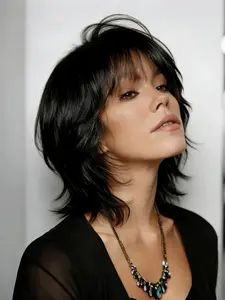 2026  Retro Mullet Wig Short Brown Shaggy Layered Pixie Cut With Bangs Curly Synthetic Natural Black Fake Hair Replacement Wig for Women Daily Wear Cosplay Party