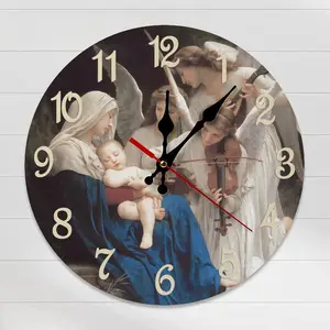 10/12 Inch Madonna And Child With Angels Wall Clock | Silent Classical Religious Art Design, Battery Not Included, Perfect Gift For Believers, Church, Prayer Room