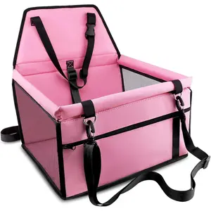 Pink Pet Car Booster Seat – Portable & Breathable Bag with Seat Belt – Stable Travel Carrier for Dogs/Cats – with Leash & PVC Tube Support