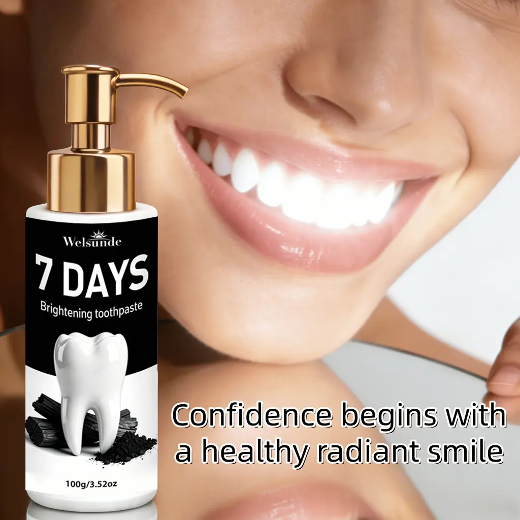 Welsunde 7 Days Brightening Activated Charcoal & Niacinamide Toothpaste, Probiotic Non-Fluoride Press-Type 100g Paste for Deep Stain Removal & Fresh Breath